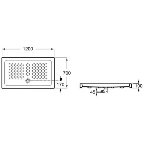 Cadita dus dreptunghiulara ceramica Roca Italia 120x70 cm, alb