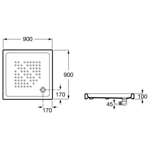 Cadita dus patrata ceramica Roca Italia 90x90 cm, alb