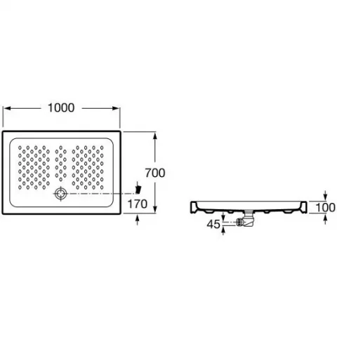 Cadita dus dreptunghiulara ceramica Roca Italia 100x70 cm, alb