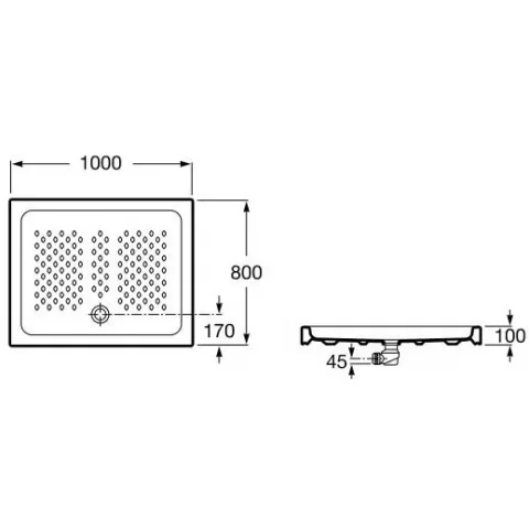 Cadita dus dreptunghiulara ceramica Roca Italia 100x80 cm, alb
