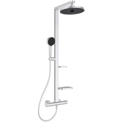 Coloana dus cu baterie si termostat Ideal Standard Ceraflow Alu+ si doua rafturi, argintiu mat
