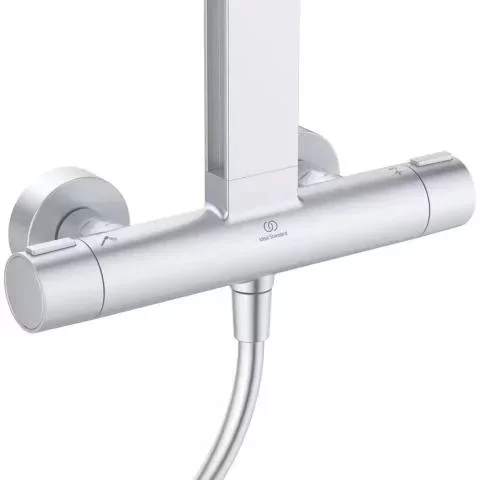 Coloana dus cu baterie si termostat Ideal Standard Ceraflow Alu+ si doua rafturi, argintiu mat