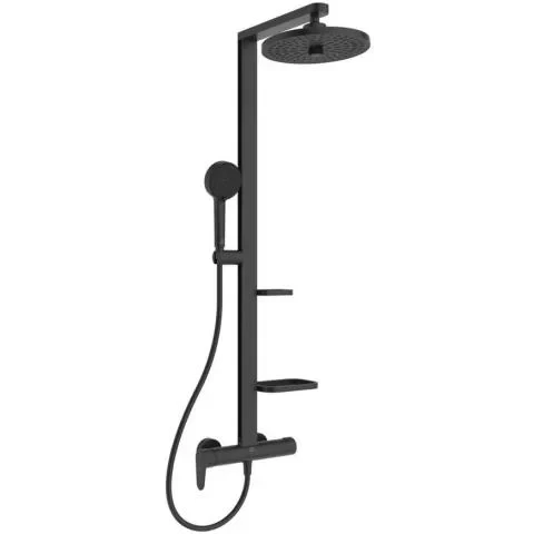 Coloana dus cu baterie fara termostat Ideal Standard Ceraflow Alu+ si doua rafturi, negru mat
