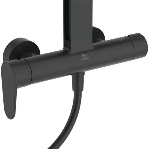 Coloana dus cu baterie fara termostat Ideal Standard Ceraflow Alu+ si doua rafturi, negru mat
