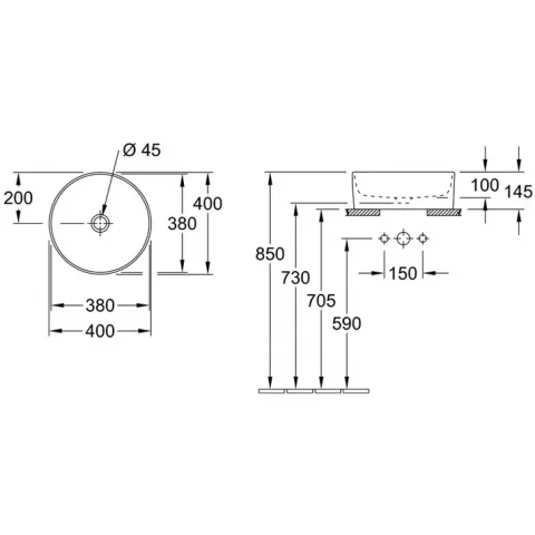 Lavoar baie pe blat, rotund Villeroy & Boch Collaro 40x40 cm