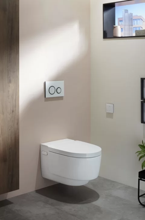 Vas wc suspendat, cu functie de bideu, capac soft close, alb lucios, Geberit AquaClean, Mera Comfort