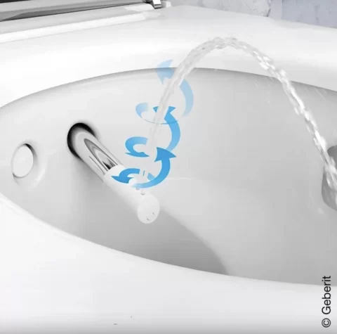 Vas wc suspendat, cu functie de bideu, capac soft close, alb – crom lucios, Geberit AquaClean, Mera Comfort
