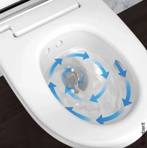 Vas wc suspendat, cu functie de bideu, capac soft close, alb – crom lucios, Geberit AquaClean, Mera Comfort