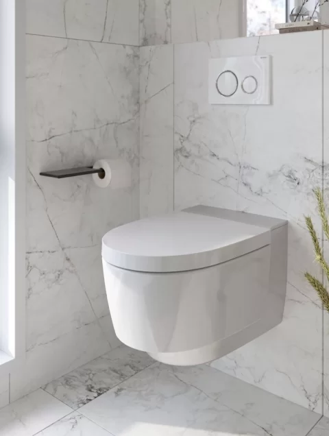 Vas wc suspendat, cu functie de bideu, capac soft close, alb lucios, Geberit AquaClean, Mera Comfort
