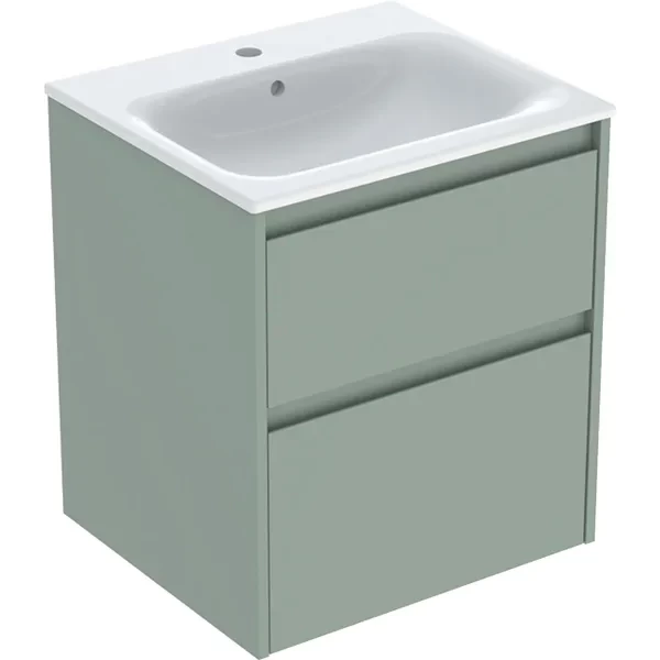 Set lavoar si mobilier Geberit Selnova Square cu doua sertare, 55x48x62 cm, verde salvie mat
