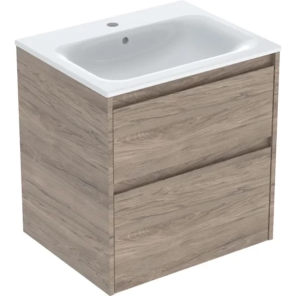 Set lavoar si mobilier Geberit Selnova Square cu doua sertare, 60x48x62 cm, nuc hicori