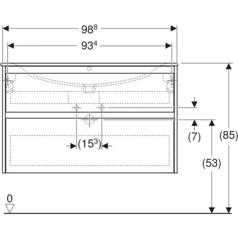 Set lavoar si mobilier Geberit Selnova Square cu doua sertare, 100x48x62 cm, alb lucios