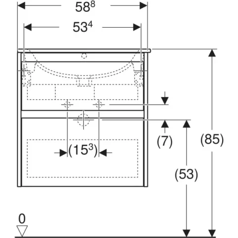 Set lavoar si mobilier Geberit Selnova Square cu doua sertare, 60x48x62 cm, nuc hicori