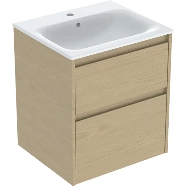 Set lavoar si mobilier Geberit Selnova Square cu doua sertare, 55x48x62 cm, stejar natural
