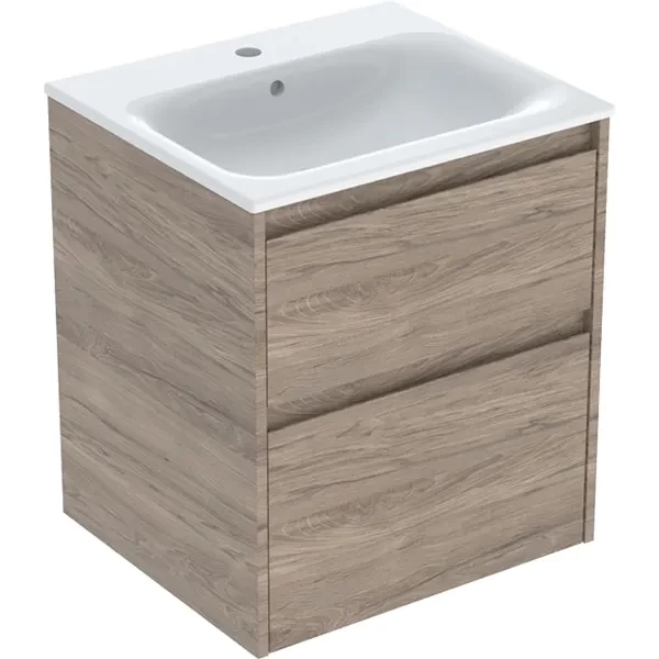 Set lavoar si mobilier Geberit Selnova Square cu doua sertare, 55x48x62 cm, nuc hicori