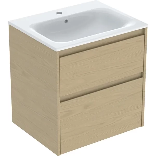 Set lavoar si mobilier Geberit Selnova Square cu doua sertare, 60x48x62 cm, stejar natural