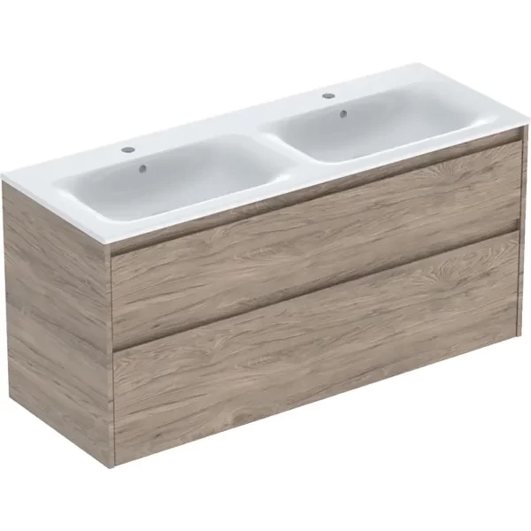 Set lavoar dublu si mobilier Geberit Selnova Square, 130x48x62, nuc hicori