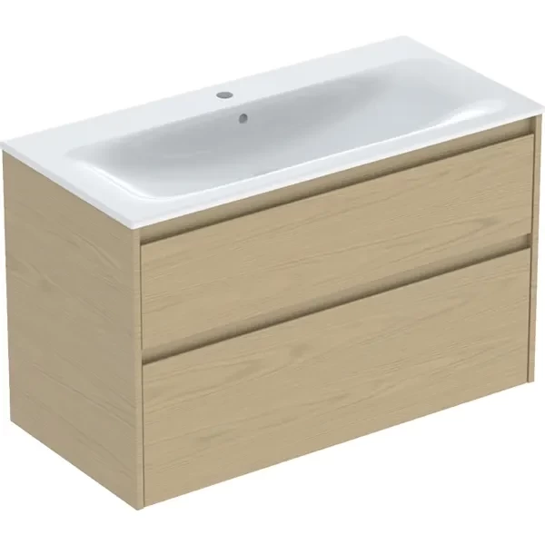 Set lavoar si mobilier Geberit Selnova Square cu doua sertare, 100x48x62 cm, stejar natural