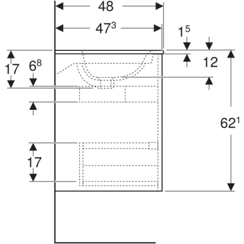 Set lavoar si mobilier Geberit Selnova Square cu doua sertare, 100x48x62 cm, lava mat