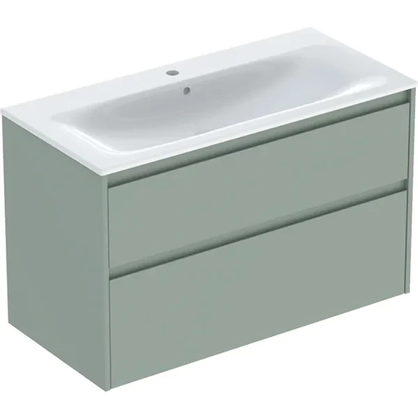 Set lavoar si mobilier Geberit Selnova Square cu doua sertare, 100x48x62 cm, verde salvie mat