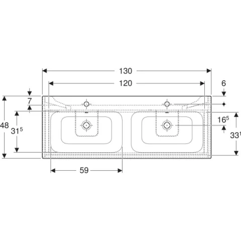 Set lavoar dublu si mobilier Geberit Selnova Square, 130x48x62, nuc hicori