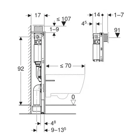 Rezervor incastrat Geberit Duofix pentru vas wc suspendat, 98 cm, cu rezervor incastrat Omega 12 cm