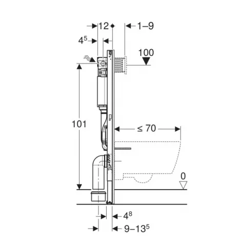 Rezervor incastrat Geberit Duofix pentru vas wc suspendat, 112 cm, cu rezervor incastrat Omega 12 cm