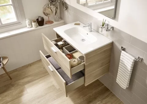 Set mobilier baie Roca Victoria Basic Unik 100 cm, maro deschis