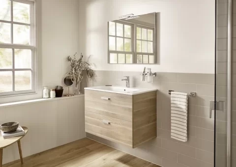 Set mobilier baie Roca Victoria Basic Unik 100 cm, maro deschis