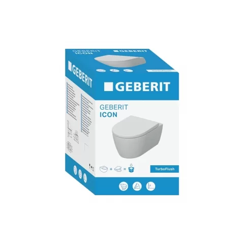Set vas WC Geberit iCon TurboFlush suspendat cu capac softclose alb lucios