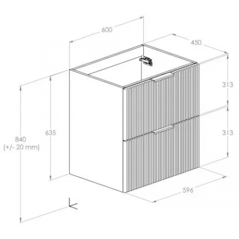Set mobilier baie cu riflaj Roca Reef 60x45xH65 cm, alb mat
