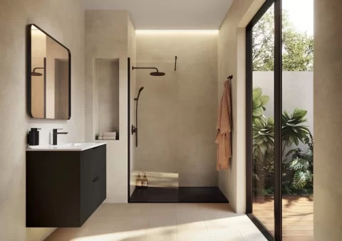 Set mobilier baie cu riflaj Roca Reef 80x45xH65 cm, negru mat