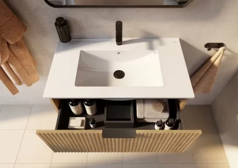 Set mobilier baie cu riflaj Roca Reef 60x45xH65 cm, bej light oak