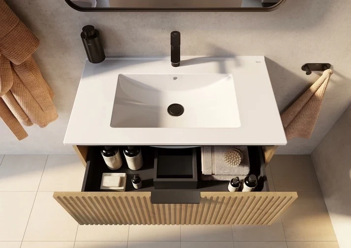 Set mobilier baie cu riflaj Roca Reef 60x45xH65 cm, bej light oak