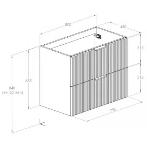 Set mobilier baie cu riflaj Roca Reef 80x45xH65 cm, alb mat