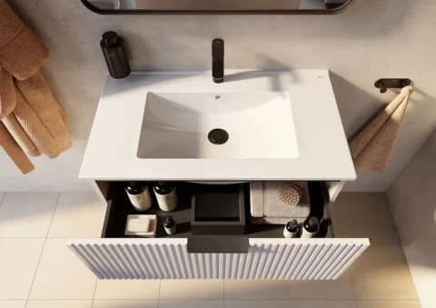 Set mobilier baie cu riflaj Roca Reef 60x45xH65 cm, alb mat