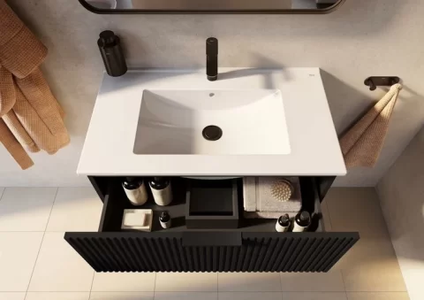 Set mobilier baie cu riflaj Roca Reef 80x45xH65 cm, negru mat