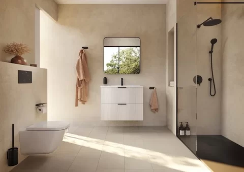 Set mobilier baie cu riflaj Roca Reef 80x45xH65 cm, alb mat