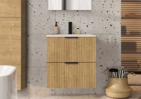 Set mobilier baie cu riflaj Roca Reef 80x45xH65 cm, bej light oak