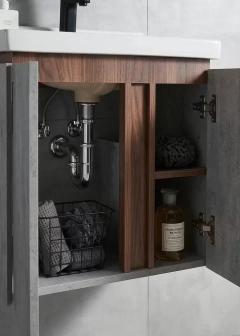 Set complet mobilier baie suspendat Belmont cu lavoar și dulap cu oglindă – gri