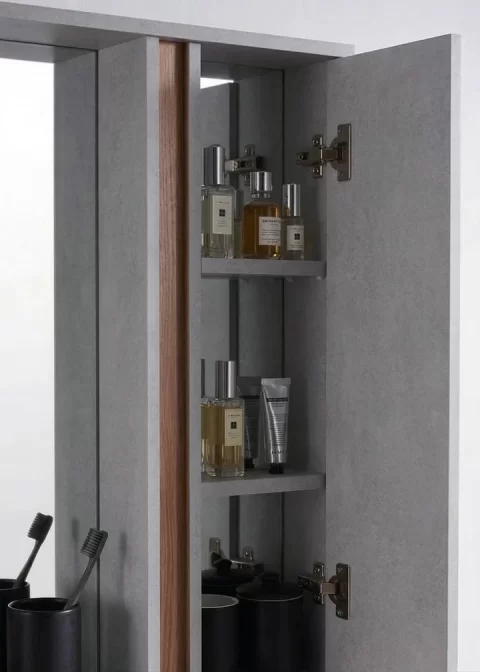 Set complet mobilier baie suspendat Belmont cu lavoar și dulap cu oglindă – gri