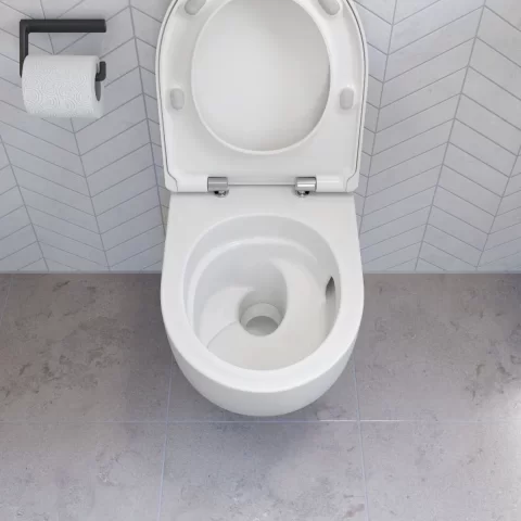Vas wc Geberit Selnova cu capac soft-close agatat, fara margine, cu spalare turbionara, alb lucios
