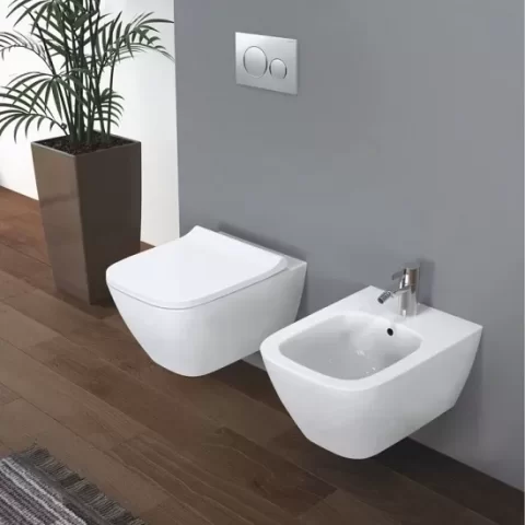 Vas wc suspendat, Rimfree, cu capac slim wrap over soft close Geberit Smyle Square