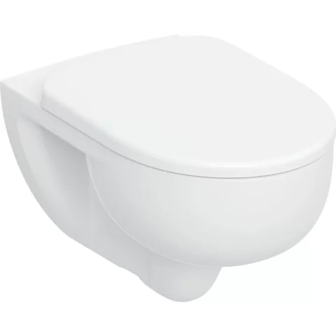 Vas wc Geberit Selnova cu capac soft-close agatat, fara margine, cu spalare turbionara, alb lucios