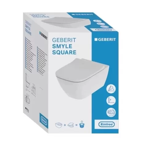 Vas wc suspendat, Rimfree, cu capac slim wrap over soft close Geberit Smyle Square