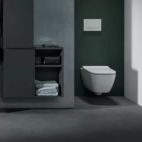 Vas wc suspendat, Rimfree, cu capac slim wrap over soft close Geberit Smyle Square