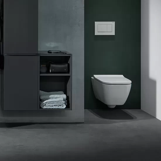 Vas wc suspendat, Rimfree, cu capac slim wrap over soft close Geberit Smyle Square