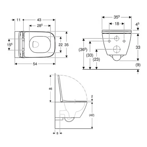 Vas wc suspendat, Rimfree, cu capac slim wrap over soft close Geberit Smyle Square
