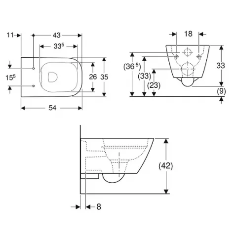 Vas wc suspendat, Rimfree, cu prindere ascunsa, Geberit Smyle