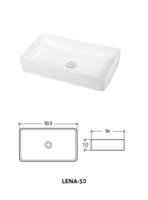 Lavoar pe blat Fluminia Lena, dreptunghiular, 50 x 34 cm, alb